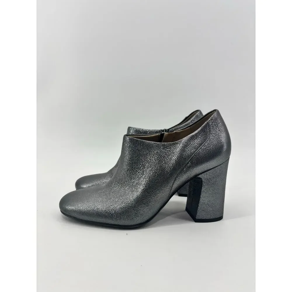 Naturalizer Womens 7.5 Metallic Pewter Gray Block Heel Ankle Booties